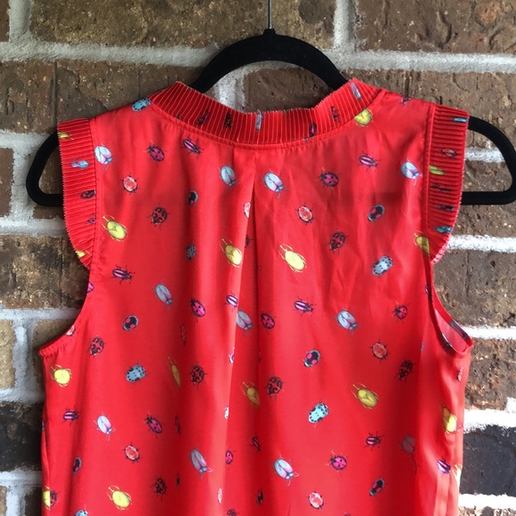 TALBOTS PLEATED RUFFLE SHELL - BRIGHT BEETLE Top - Picture 13 of 14